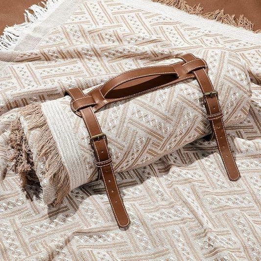 Waterproof Picnic Blankets Outdoor Blanket Foldable 2 in 1 Double Layer Sandproof Beach Mat with Carry Strap for Camping Lawn Park Beach Grass(Khaki,71 x 71 Inches)