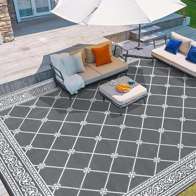 HiiARug Outdoor Rugs 8'x10' for Patios Waterproof RV Mats Camping Rug Outdoor Area Rug Lightweight Portable Outdoor Plastic Straw Rug for Patio, RV, Camping, Balcony, Beach