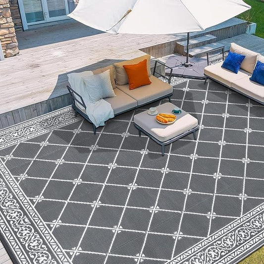 HiiARug Outdoor Rugs 8'x10' for Patios Waterproof RV Mats Camping Rug Outdoor Area Rug Lightweight Portable Outdoor Plastic Straw Rug for Patio, RV, Camping, Balcony, Beach