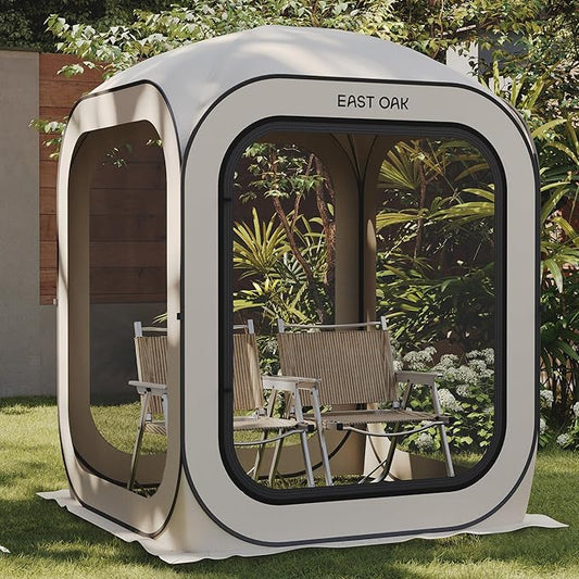 EAST OAK Screen House Tent Pop-Up, Portable Screen Room Canopy Instant Screen Tent 4 x 4 FT with Carry Bag for Patio, Backyard & Outdoor Activities, Beige