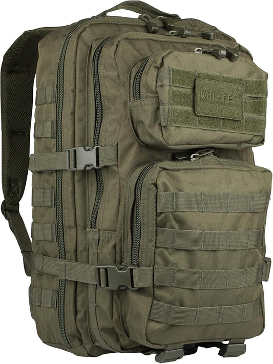 Mil-Tec Unisex Assault Pack - Rugged Durable Lightweight Ergonomic Versatile Tactical Outdoor Camping Hiking Backpack with Adjustable Padded Shoulder Straps & MOLLE Loops, Olive Drab, 20L