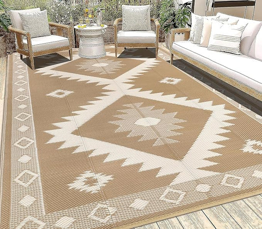 HEBE Outdoor Rug 6'x9' Waterproof for Patios Clearance, Reversible Plastic Straw Rug Camping Carpet, Indoor Outdoor Area Rugs Patio Mats for RV,Picnic,Backyard,Deck,Balcony,Porch