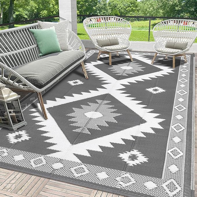 HEBE Outdoor Rug 6'x9' Waterproof for Patios Clearance, Reversible Plastic Straw Rug Camping Carpet, Indoor Outdoor Area Rugs Patio Mats for RV,Picnic,Backyard,Deck,Balcony,Porch