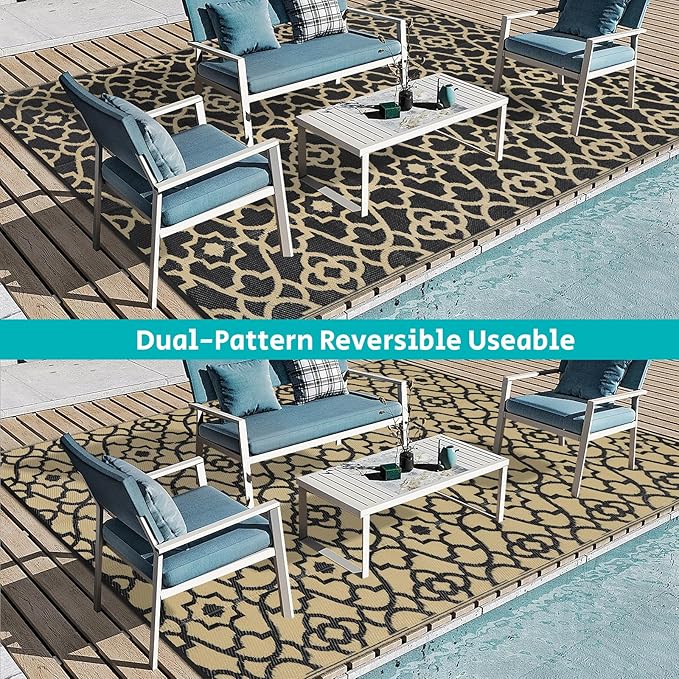 HEBE Outdoor Rug 9'x12' for Patios Waterproof Clearance Reversible Patio Mat Plastic Straw Rug RV Camping Mat Outside Area Rug Carpet for Camping RV,Porch,Deck,Balcony,Camper,Backyard