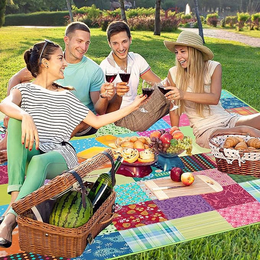 Extra Large Picnic Blankets Waterproof Foldable (80"x 80") Boho Beach Blanket Waterproof Sandproof,3-Layer Thicking Mat Outdoor Packable Camping Blanket