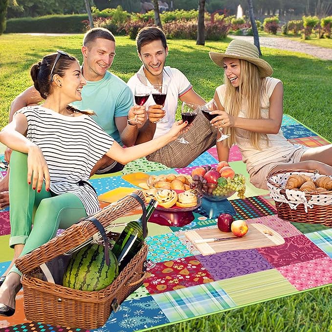Extra Large Picnic Blankets Waterproof Foldable (60"x 80") Boho Beach Blanket Waterproof Sandproof,3-Layer Thicking Mat Outdoor Packable Camping Blanket