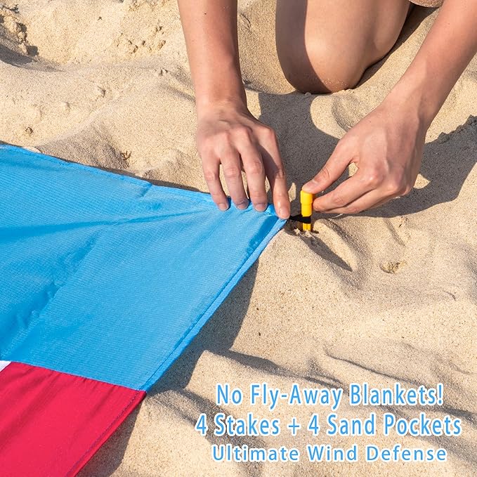 Sandproof Waterproof Beach Blanket, 80"x80" Large Beach Mat for 4-6 Adults, Lightweight Quick Dry Windproof Picnic Mat