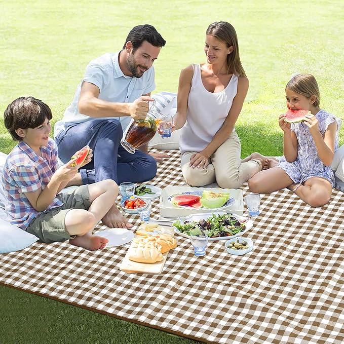 Outdoor Picnic Blanket 80"X80" Picnic Mat Extra Large Camping Blanket Beach Blanket Foldable Waterproof Sand Mat Hiking Travel Family Concerts(Brown)