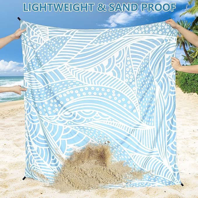 Beach Blanket Waterproof Sandproof Beach Mat 79”x 83” for 1-4 Adults Quick Drying Durable Outdoor Picnic Mat for Beach Festival Travel Camping Hiking (BL-Ripple, 79"×83"(4 Person))
