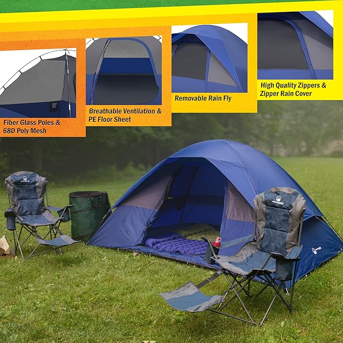 5 Person Camping Tent - Includes Rain Fly and Carrying Bag - Easy Set Up Tent for Backpacking, Hiking, or Beach Use by Wakeman Outdoors (Blue)