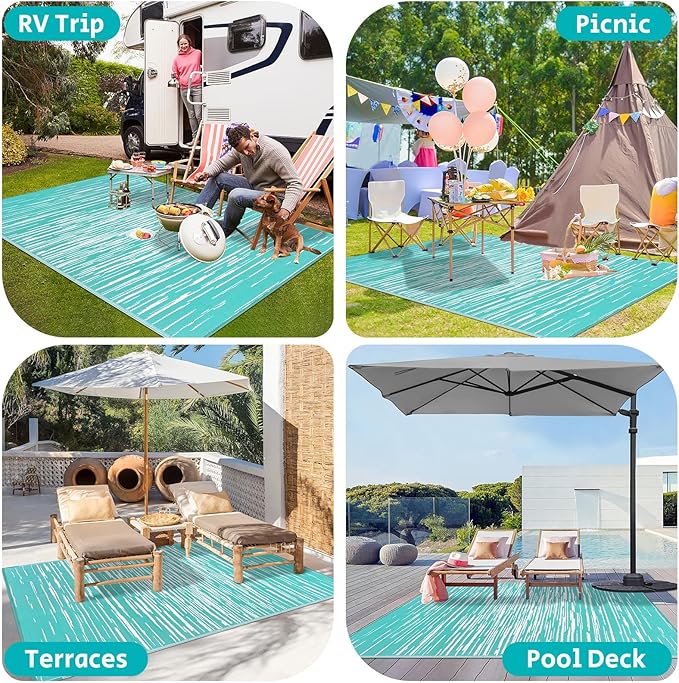 HEBE Outdoor Rug 6'x9' for Patios Clearance Waterproof Patio Mat Plastic Straw Rug Reversible RV Camping Tent Rug Outside Indoor Outdoor Area Rugs for RV,Deck,Beach,Balcony,Camper