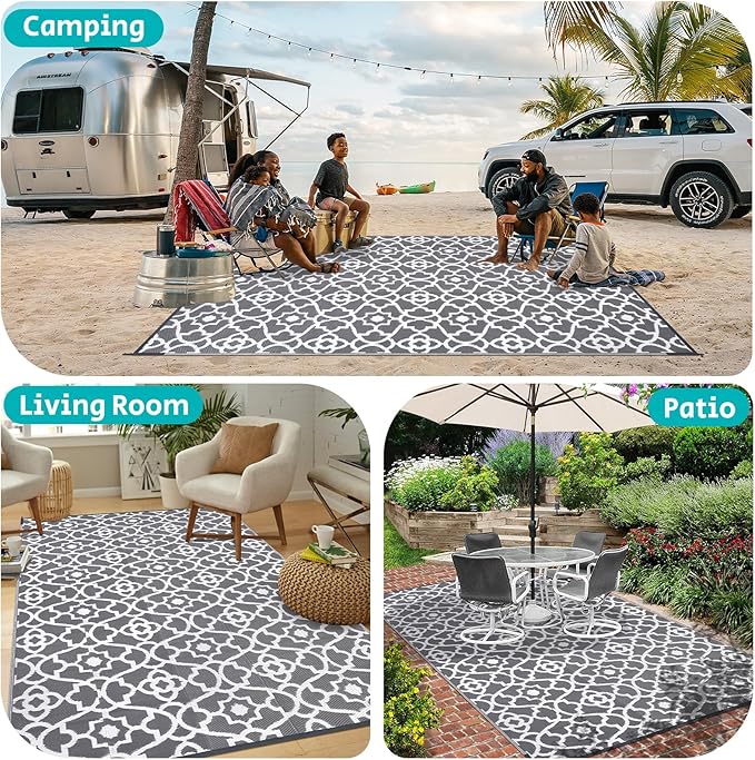 HEBE Outdoor Rug 6'x9' for Patios Waterproof Clearance Reversible Patio Mat Plastic Straw Rug RV Camping Mat Outside Area Rug Carpet for Camping RV,Porch,Deck,Balcony,Camper,Backyard