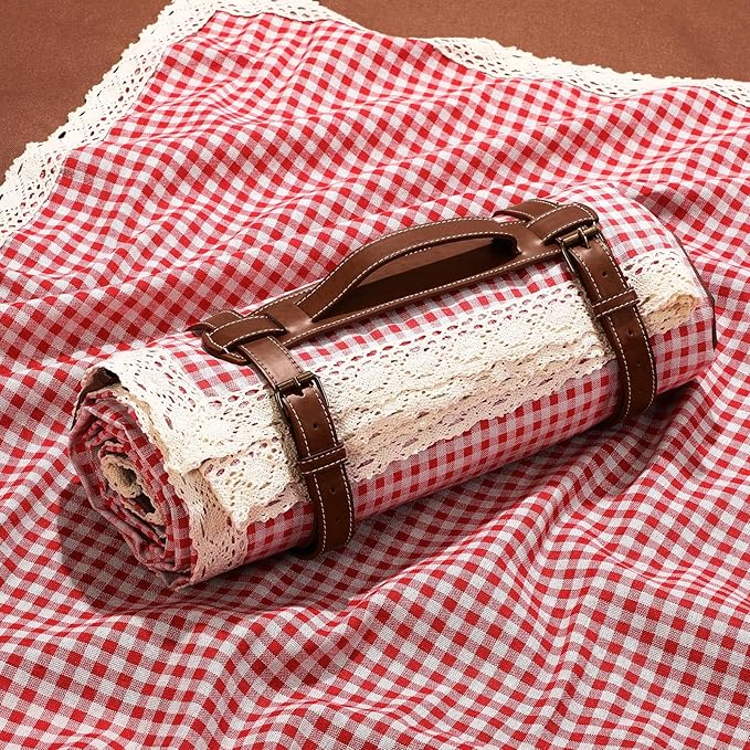 Waterproof Picnic Blankets Outdoor Blanket Foldable 2 in 1 Double Layer Sandproof Beach Mat with Carry Strap for Camping Lawn Park Beach Grass(Red White,59 x 79 Inches)
