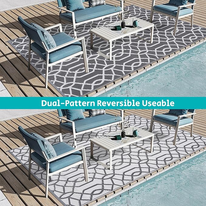 HEBE Outdoor Rug 5'x8' for Patios Waterproof Clearance Reversible Patio Mat Plastic Straw Rug RV Camping Mat Outside Area Rug Carpet for Camping RV,Porch,Deck,Balcony,Camper,Backyard