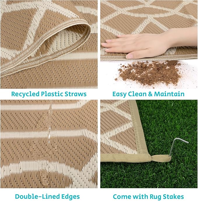 HEBE Outdoor Rug 8'x10' for Patios Waterproof Clearance Reversible Patio Mat Plastic Straw Rug RV Camping Mat Outside Area Rug Carpet for Camping RV,Porch,Deck,Balcony,Camper,Backyard