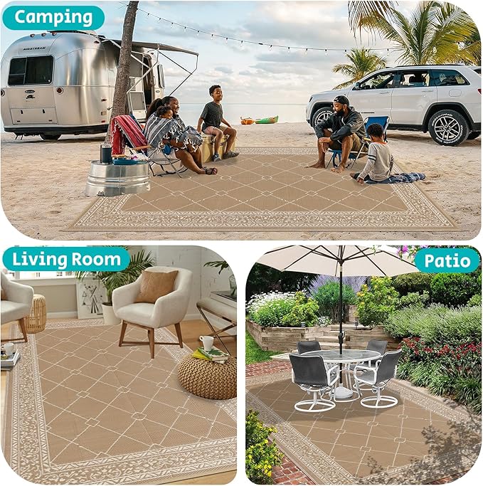 HEBE Outdoor Rug 9'x12' for Patios Waterproof Clearance Reversible Patio Mat Plastic Straw Rug RV Camping Mat Outside Area Rug Carpet for Camping RV,Porch,Deck,Balcony,Camper,Backyard