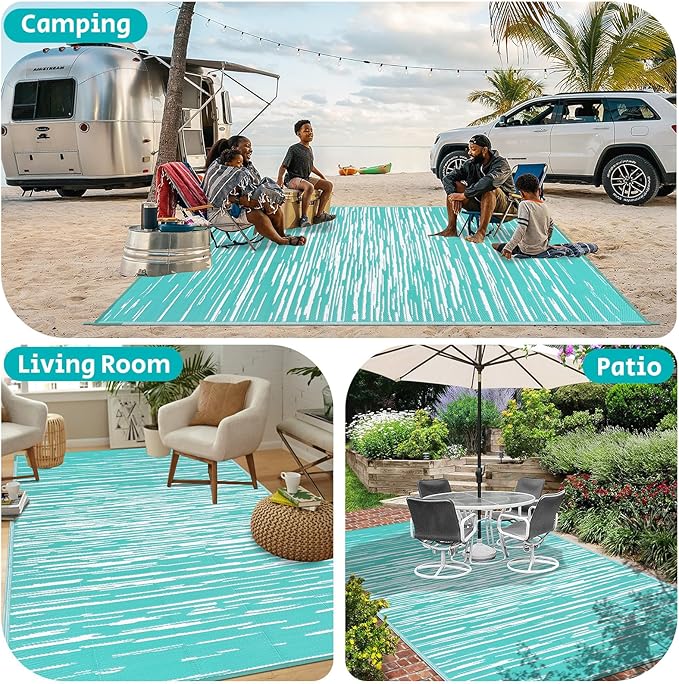 HEBE Outdoor Rug 9'x12' for Patios Clearance Waterproof Patio Mat Plastic Straw Rug Reversible RV Camping Tent Rug Outside Indoor Outdoor Area Rugs for RV,Deck,Beach,Balcony,Camper