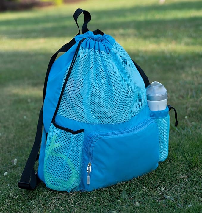 ButterFox Large Swimming Equipment Mesh Bag With Separated Waterproof Dry Compartment, Dry and Wet Separated (Light Blue)