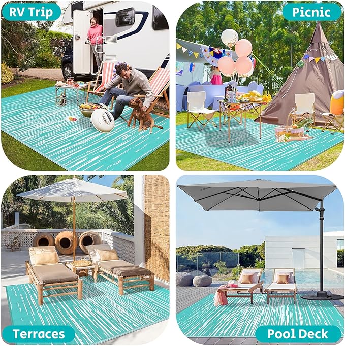 HEBE Outdoor Rug 9'x12' for Patios Clearance Waterproof Patio Mat Plastic Straw Rug Reversible RV Camping Tent Rug Outside Indoor Outdoor Area Rugs for RV,Deck,Beach,Balcony,Camper