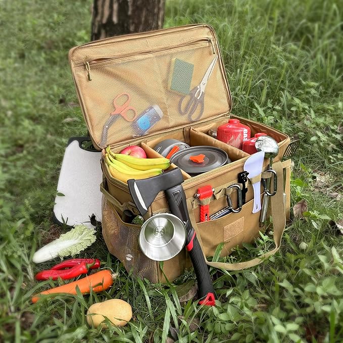 Tactical Camping Storage Bag Utility Tote Bag Camping Kitchen Organizer with Axe Holder & Shoulder Strap