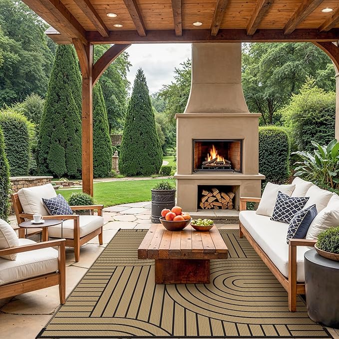 GENIMO Outdoor Rug 6'x9' Patio Waterproof, Lightweight Outdoor Plastic Straw Rug Clearance, Reversible Camping Mat Outdoor Carpet for RV, Picnic, Backyard, Deck, Balcony, Porch, Black & Brown