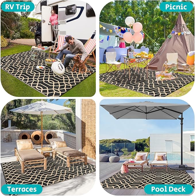 HEBE Outdoor Rug 6'x9' for Patios Waterproof Clearance Reversible Patio Mat Plastic Straw Rug RV Camping Mat Outside Area Rug Carpet for Camping RV,Porch,Deck,Balcony,Camper,Backyard