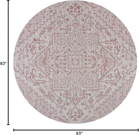 JONATHAN Y SMB105A-8R Estrella Bohemian Medallion Textured Weave Red/Taupe 8' Round Indoor/Outdoor Area Rug, Pet Friendly, Non-Shedding, Stain Resistant, Easy-Cleaning for Backyard, Patio, Porch