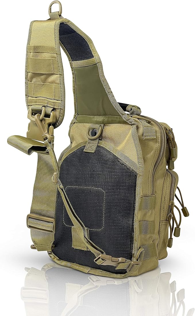 Tactical Sling Military Waterproof Bag - Everyday Carry EDC Diaper Back pack - Assault Rover Shoulder Sling Molle Gun Range Bag - Hiking, Hunting, Camping, Traveling Comfort - Beige