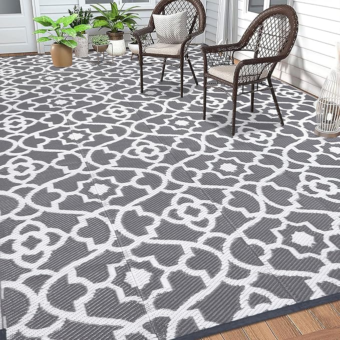 HEBE Outdoor Rug 8'x10' for Patios Waterproof Clearance Reversible Patio Mat Plastic Straw Rug RV Camping Mat Outside Area Rug Carpet for Camping RV,Porch,Deck,Balcony,Camper,Backyard