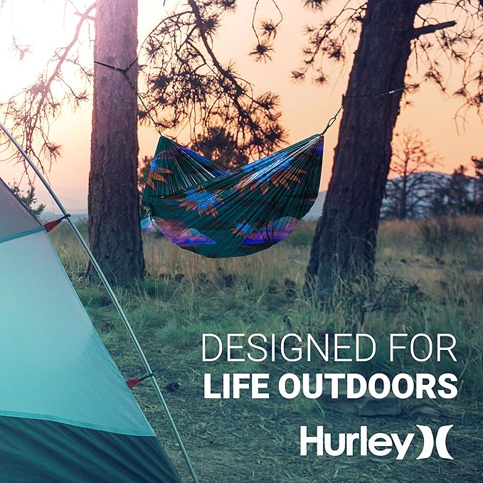 Hurley Uno Camping Hammock - 1 Person Portable Hammock for Camping, Heavy Duty Hammock, Parachute Nylon Fabric - Camping Accessories & Gear for Outdoor Activities - Holds Up to 400lbs, Mix, 108 x 54
