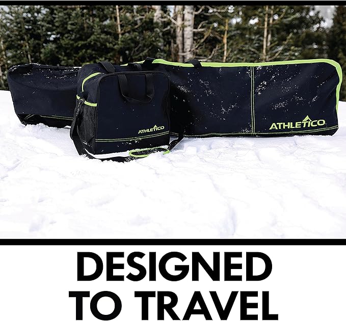 Athletico Two-Piece Snowboard and Boot Bag Combo | Store & Transport Snowboard Up to 165 CM and Boots Up To Size 13 | Includes 1 Snowboard Bag & 1 Boot Bag (Black)