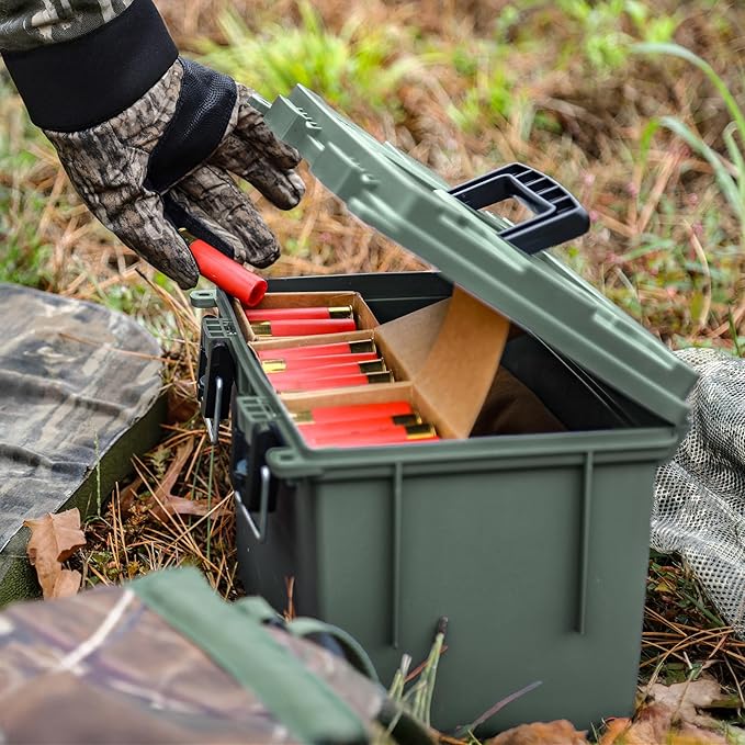 Sheffield 12774 2-Pack XL Ammo Storage Box, Stackable .50 Cal Field Boxes, Water and Dust Resistant, Lockable Storage Box with Handle, Heavy Duty Protection for Hunting Gear, Made in the USA, Green