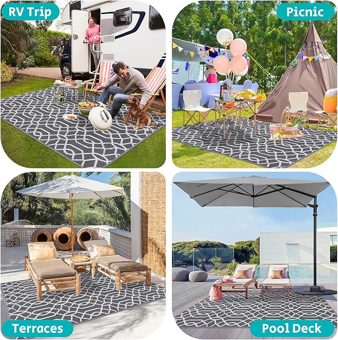 HEBE Outdoor Rug 6'x9' for Patios Waterproof Clearance Reversible Patio Mat Plastic Straw Rug RV Camping Mat Outside Area Rug Carpet for Camping RV,Porch,Deck,Balcony,Camper,Backyard