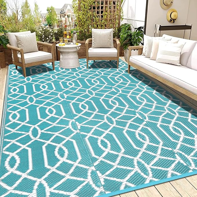 HEBE Outdoor Rug 8'x10' for Patios Waterproof Clearance Reversible Patio Mat Plastic Straw Rug RV Camping Mat Outside Area Rug Carpet for Camping RV,Porch,Deck,Balcony,Camper,Backyard