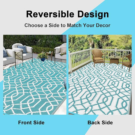 HEBE Outdoor Rug 8'x10' for Patios Waterproof Clearance Reversible Patio Mat Plastic Straw Rug RV Camping Mat Outside Area Rug Carpet for Camping RV,Porch,Deck,Balcony,Camper,Backyard