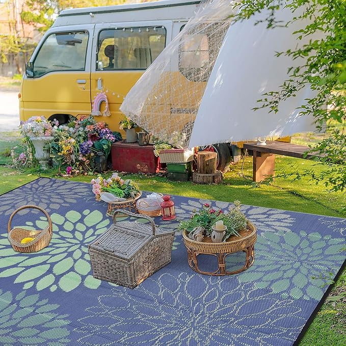 Ileading Reversible Outdoor Rug 8x10Ft Waterproof Patio Rug Carpet Portable Outdoor Plastic Straw Rug Large RV Camping Mat Rug for Patio, Clearance, Deck, Beach, Porch, Camping, Picnic, Colorful