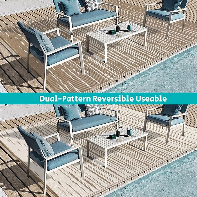 HEBE Outdoor Rug 6'x9' for Patios Clearance Waterproof Patio Mat Plastic Straw Rug Reversible RV Camping Tent Rug Outside Indoor Outdoor Area Rugs for RV,Deck,Beach,Balcony,Camper