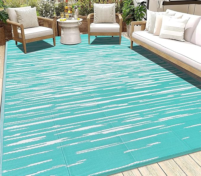 HEBE Outdoor Rug 6'x9' for Patios Clearance Waterproof Patio Mat Plastic Straw Rug Reversible RV Camping Tent Rug Outside Indoor Outdoor Area Rugs for RV,Deck,Beach,Balcony,Camper