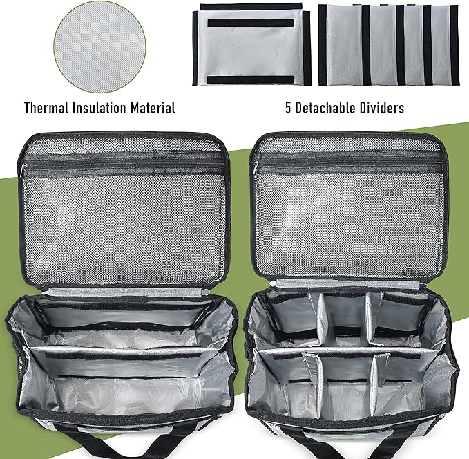 Good E’s Reusable 6 Cups Insulated Beverage Bag, Portable Cooler Tote with 5 Divider, Shoulder Strap & Side Pockets, Drink Caddy Cup Holder Carrier for Delivery Travel, Insulated Picnic Bag (6 Cups)