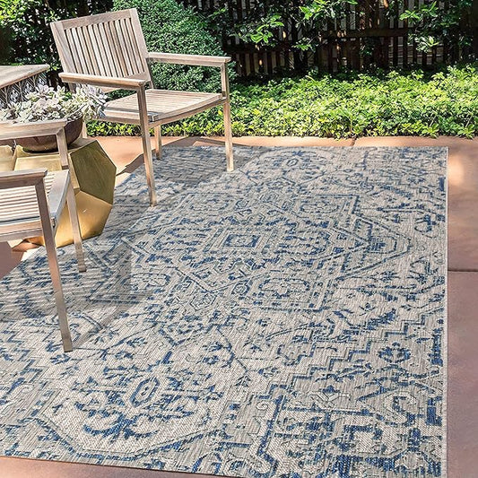 JONATHAN Y SMB105B-4 Estrella Bohemian Medallion Textured Weave Navy/Gray 4 ft. x 6 ft. Indoor/Outdoor Area Rug Coastal, Traditional, Transitional, Perfect for Backyard, Patio, Porch