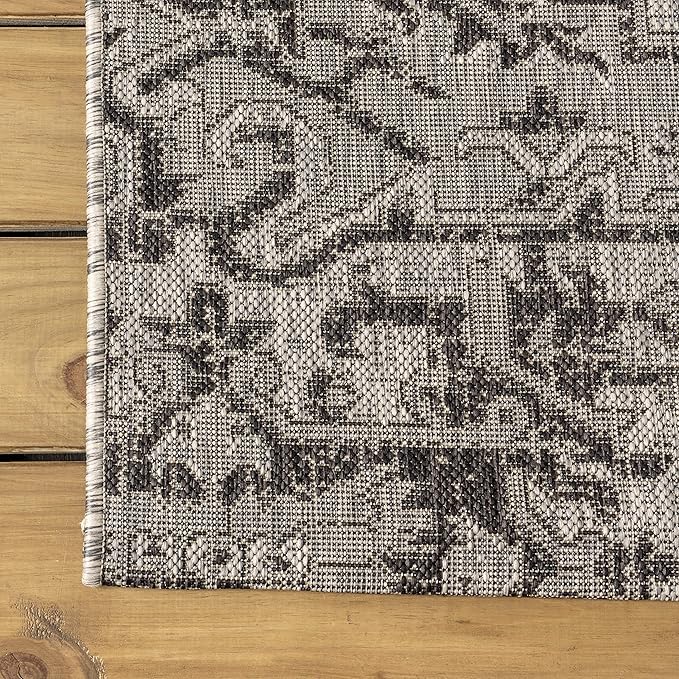 JONATHAN Y SMB105D-210 Estrella Bohemian Medallion Textured Weave Indoor Outdoor Runner Rug Coastal Bohemian Rustic Glam Easy-Cleaning Bedroom Kitchen Backyard Patio Non Shedding, 2 X 10, Black/Gray