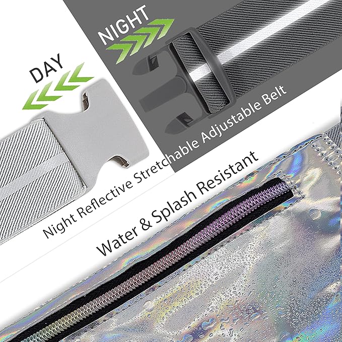 Fitter's Niche Holographic Fanny Pack with Glow-in-the-Dark Trim – Water-Resistant Waist Bag for Raves, Concerts & Outdoor Festivals | Adjustable Unisex Belt with Phone Pocket