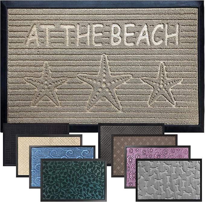 GORILLA GRIP 100% Waterproof All-Season WeatherMax Doormat, 47x35, Durable Natural Rubber, Stain and Fade Resistant, Low Profile, Indoor Outdoor Door Mats, Easy Clean Patio Entrance Mat, Sand Beach