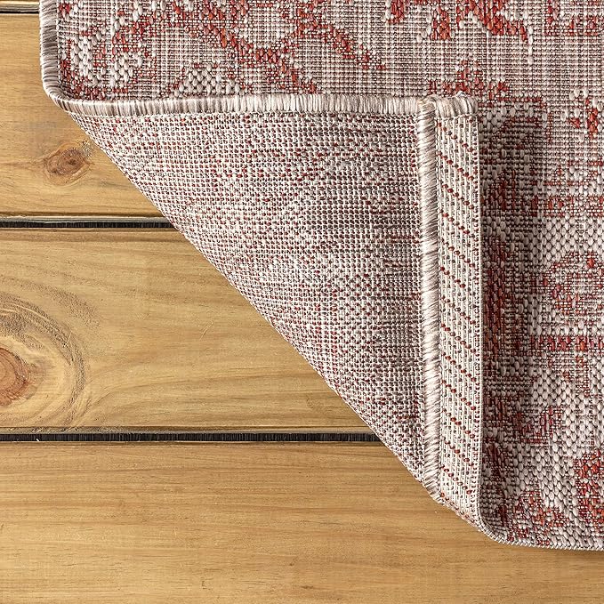 JONATHAN Y SMB105A-5SQ Estrella Bohemian Medallion Textured Weave Indoor Outdoor Area-Rug Coastal Bohemian Rustic Glam Easy-Cleaning Bedroom Kitchen Backyard Patio Non Shedding, 5' Square, Red/Taupe