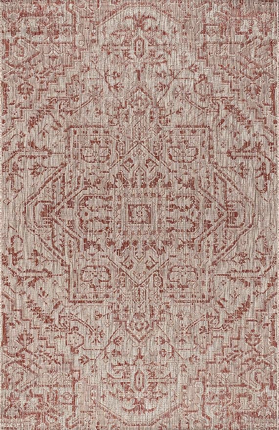 JONATHAN Y SMB105A-6 Estrella Bohemian Medallion Textured Weave Red/Taupe 6 ft. x 9 ft. Indoor/Outdoor Area Rug, Pet Friendly, Non-Shedding, Stain Resistant, Easy-Cleaning for Backyard, Patio, Porch