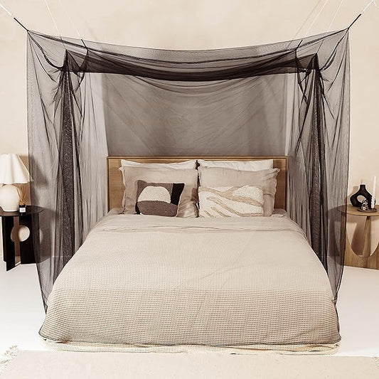 Black Mosquito Net for Single to King-Sized Beds – No Openings & 6 Hanging Loops – Decorative Rectangular Shape for Home & Travel – Bed Canopy Hanging Kit & Carrying Bag Included