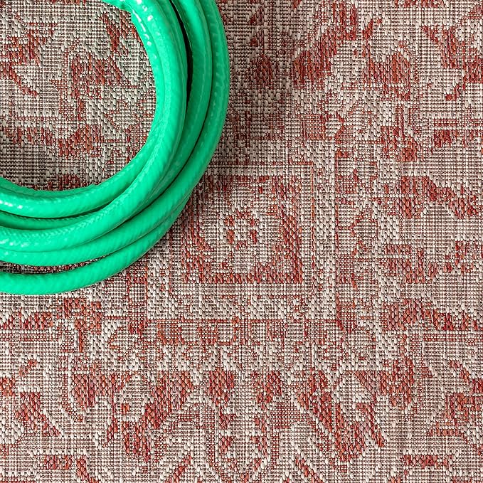 JONATHAN Y SMB105A-210 Estrella Bohemian Medallion Textured Weave Indoor Outdoor Runner Rug Coastal Bohemian Rustic Glam Easy-Cleaning Bedroom Kitchen Backyard Patio Non Shedding, 2 X 10, Red/Taupe