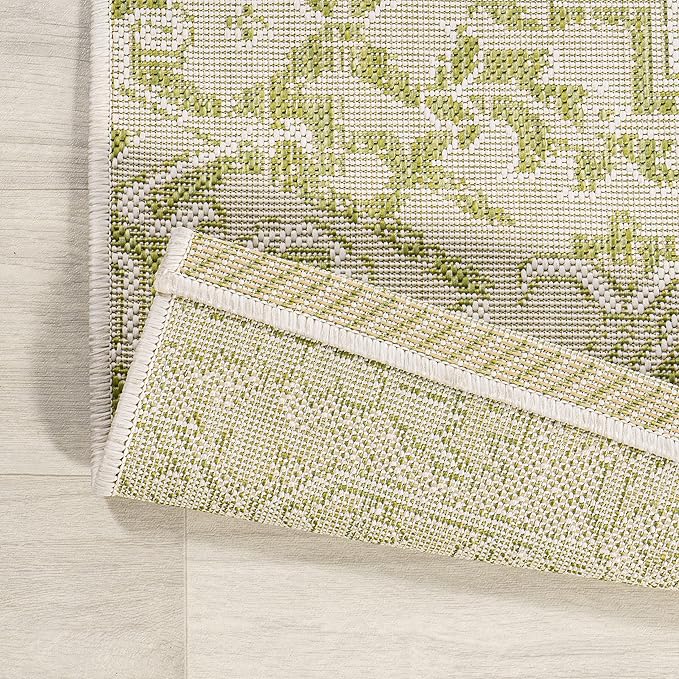 JONATHAN Y SMB105E-210 Estrella Bohemian Medallion Textured Weave Indoor Outdoor Runner Rug, Coastal Traditional Easy-Cleaning,Bedroom,Kitchen,Backyard,Patio,Non Shedding 2 X 10, Cream/Green