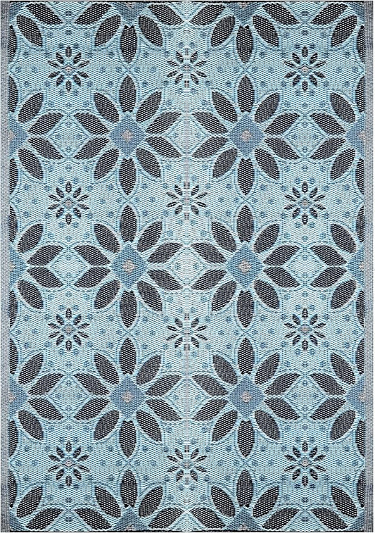 BalajeesUSA Outdoor Rug - 5x7 Sky Blue, Black, Grey, Reversible Recycled Plastic Straw Outdoor Patio Rugs Clearance Waterproof Large RV Camper Mats 287