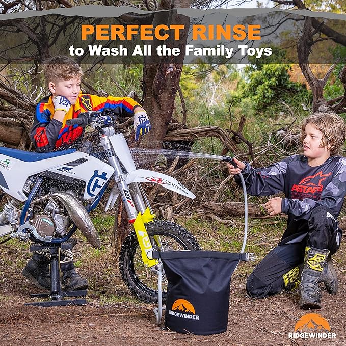 Dual Battery Portable Shower for Camping with Dry Bag - Camp Shower with 2 Rechargeable Batteries and Included 10L Dry Bag for Water Storage. Complete Camping Shower in a Bag